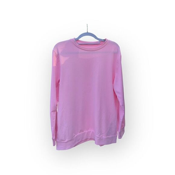 NWOT long sleeve crew neck pullover solid pink sweatshirt size M - Picture 1 of 8